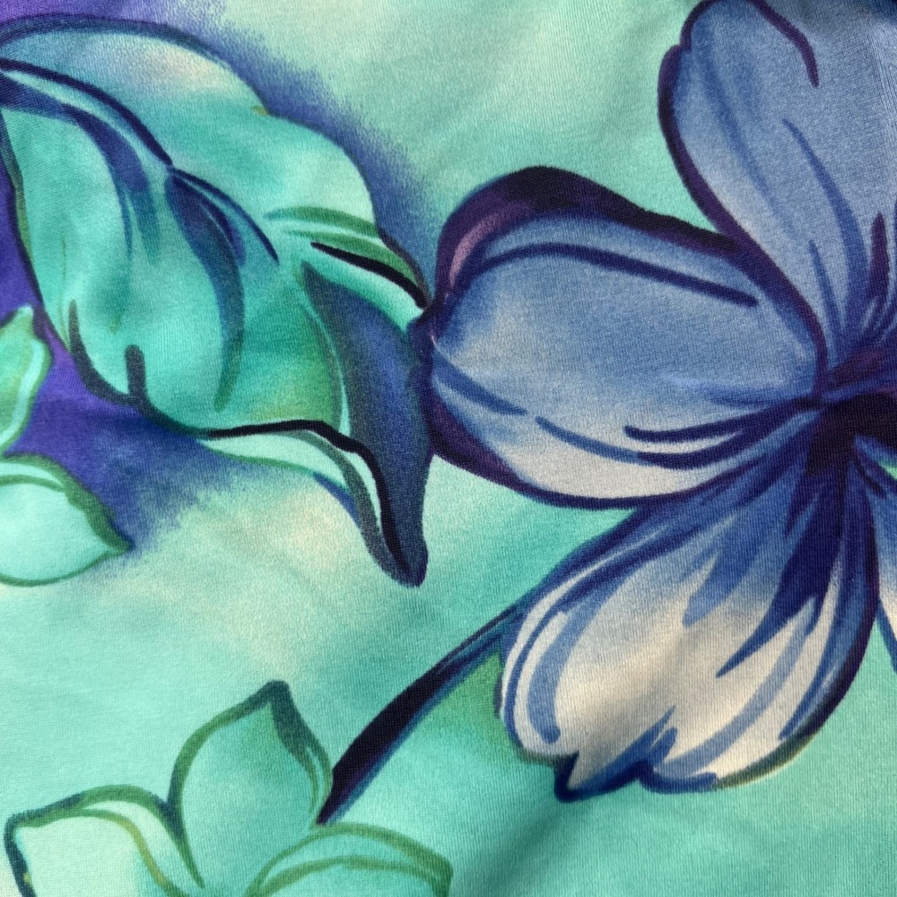 Le Cove Blue Tropical Hibiscus Floral Ruched One Piece Swimsuit Tummy Control 14 - Picture 5 of 8